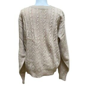 Vtg Jantzen USA Wool Blend Cable Knit Sweater L Beige Pullover Unisex Cozy